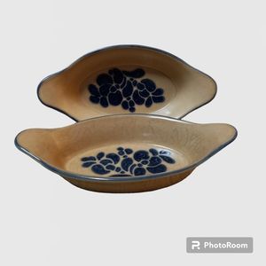 Vintage Pfaltzgraff Au Gratin Dishes Folk Art Stoneware Set of 2